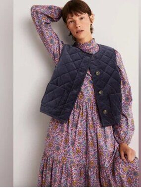 Boden Quilted Cropped Cotton Velvet Vest in Navy US 8